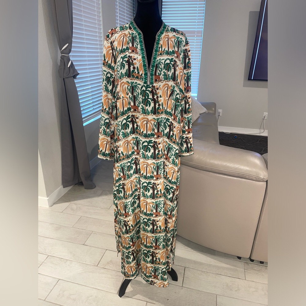 LE SIRENUSE positano 100% silk Printed kaftan Dress 48